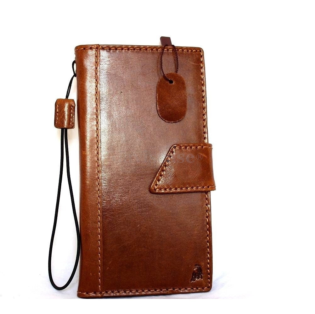Handmade genuine leather iPhone 6 Plus case with wallet design, card slots, magnet closure, slim fit, vendor-unknown brand.