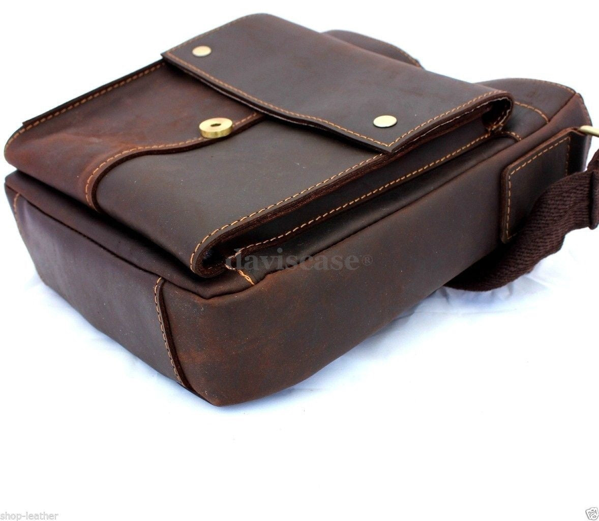 Genuine vintage brown leather men's messenger bag with shoulder strap, Daviscase crossbody satchel for school and everyday use