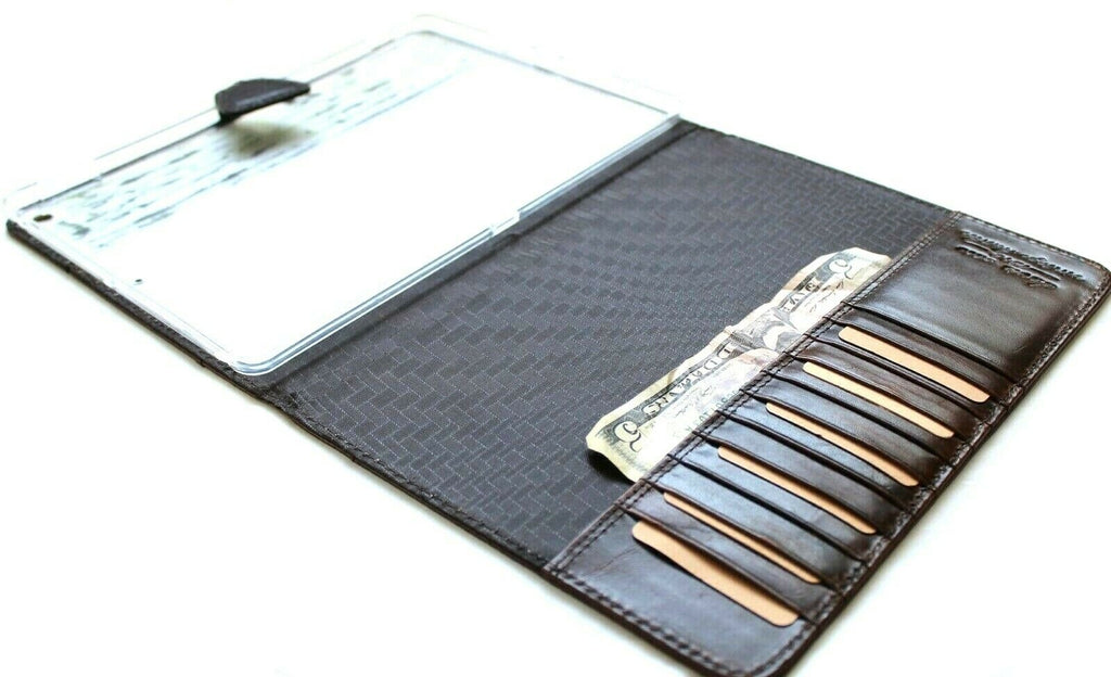 Brown genuine leather fitting case for Apple iPad 10.2-inch 7th to 9th Gen by DAVISCASE, showing the handmade cover with precise cutouts.