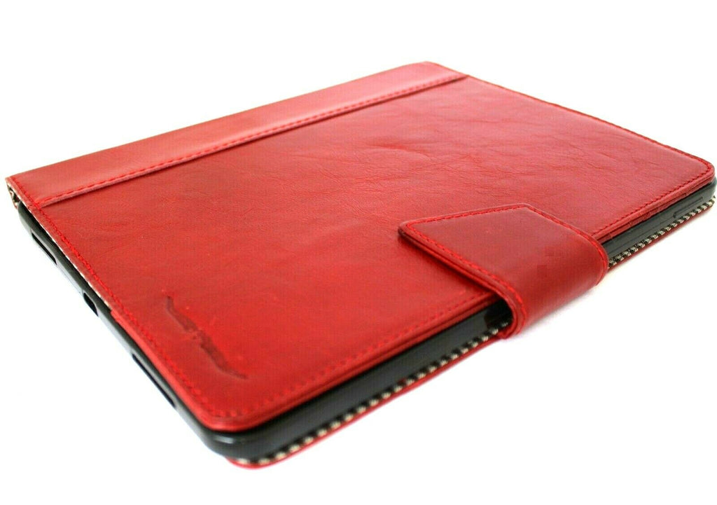 Red DAVISCASE vintage leather iPad Pro 11 (2020) flip cover with credit card slots, handmade slim hard case, protects device.