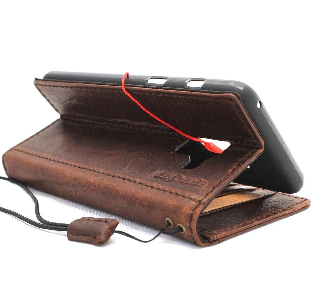 Handmade genuine Italian leather wallet case for Samsung Galaxy A8 2018, featuring a book-style design and business look.