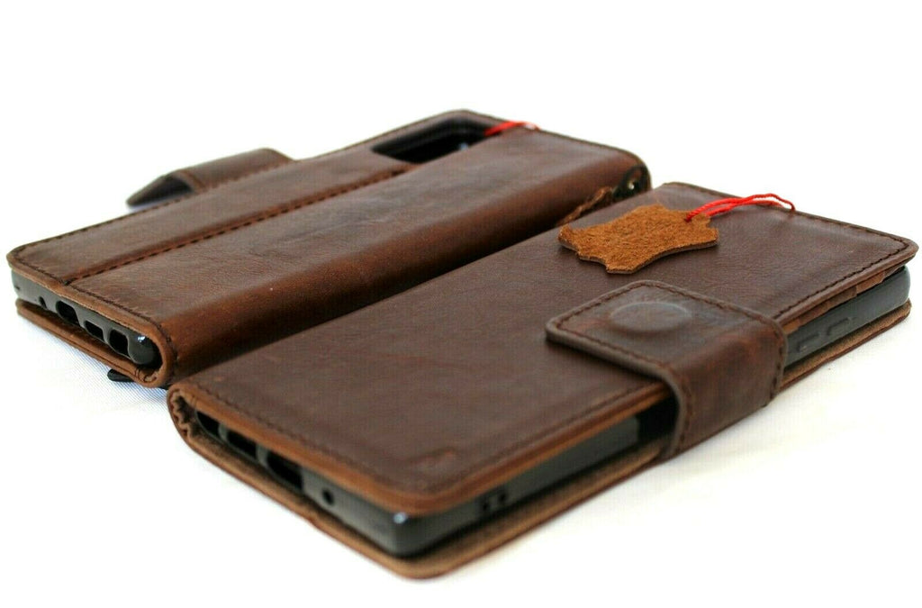 DavisCase genuine full leather wallet case for Samsung Galaxy Note 20 with card slots, magnetic stand, and removable cover in slim luxury design.