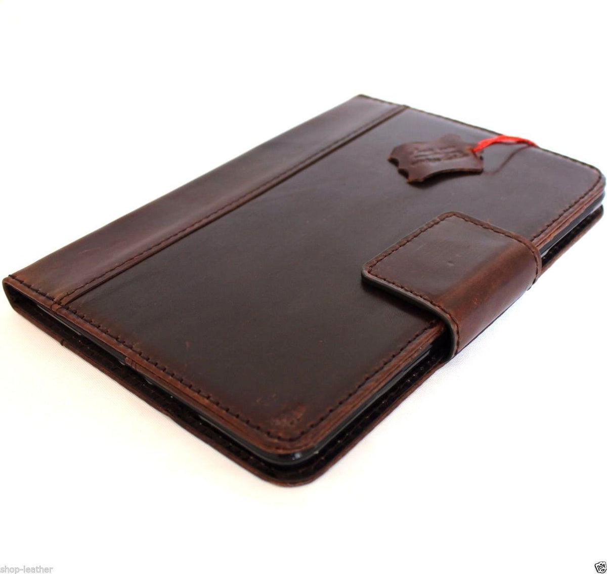 Brown genuine leather iPad Pro 12.9 case by DAVISCASE with magnetic stand, card slots, and slim design, luxury hard cover handbag style.