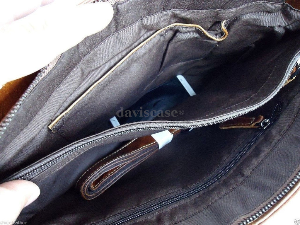 Genuine full leather men's waist pouch and sling backpack by DAVISCASE with zipper, designed for carrying phones and essentials.