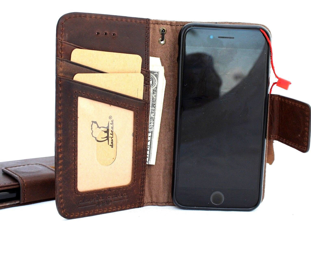 Handmade genuine Italian leather iPhone 7 case cover wallet with credit holder, luxury design by DAVISCASE.