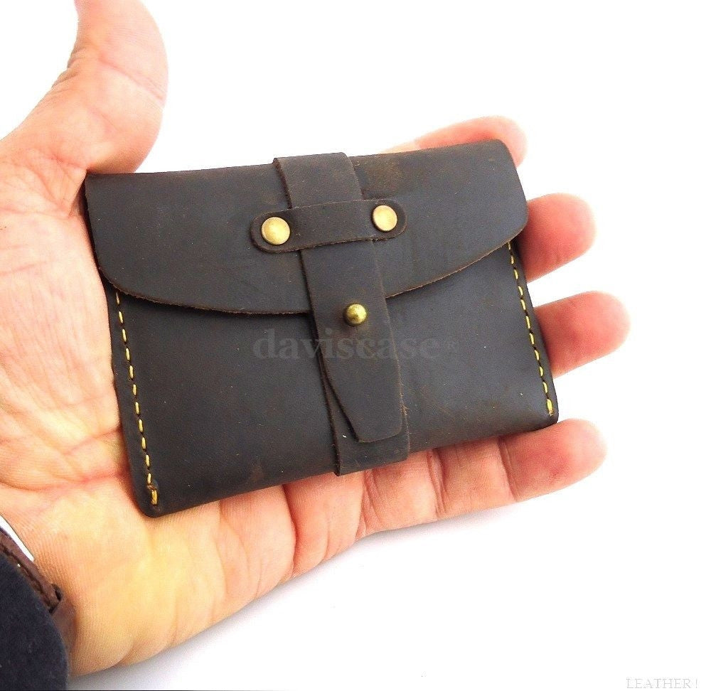 Genuine full leather men's mini wallet for credit cards and ID, compact money holder in black, vendor-unknown brand.