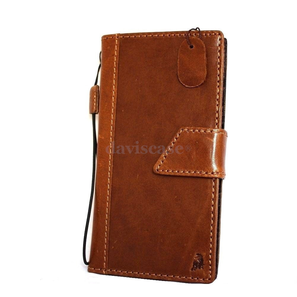 Handmade genuine leather iPhone 6 Plus case with wallet cover, credit card slots, ID window, magnetic closure, slim design.