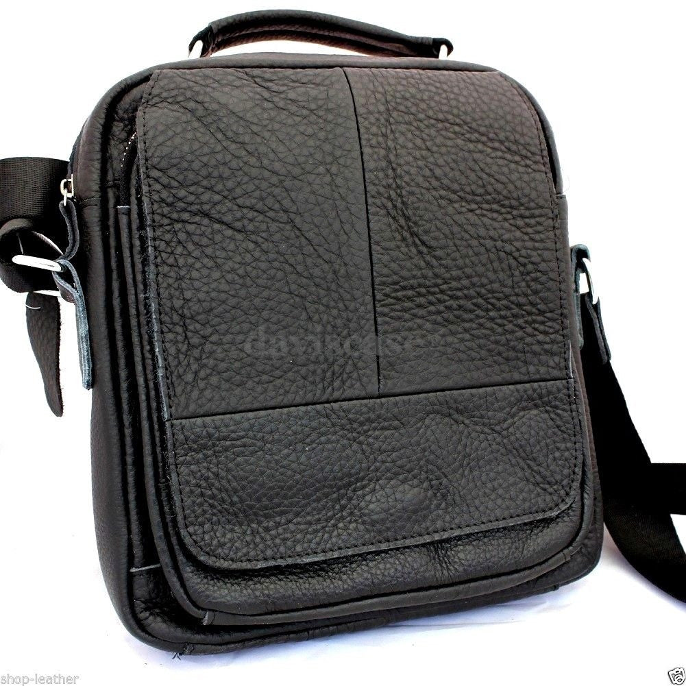 Mens genuine leather shoulder satchel bag with adjustable strap, ideal for messenger and school use, by vendor-unknown.