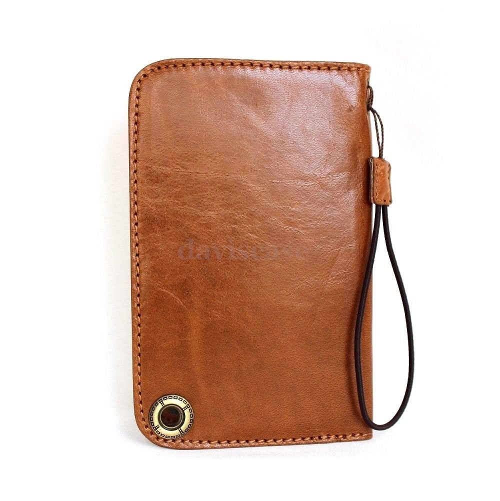 Handcrafted genuine Italian leather iPhone 8 book wallet cover showing slim, elegant design with handcrafted details.