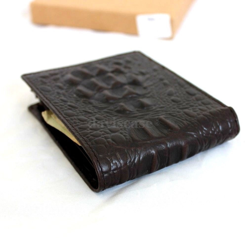 Men's genuine leather money clip wallet with crocodile texture, slim billfold pocket purse by DAVISCASE.