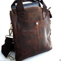 Mens dark brown leather messenger bag by DAVISCASE, retro-style crossbody shoulder satchel for everyday use.