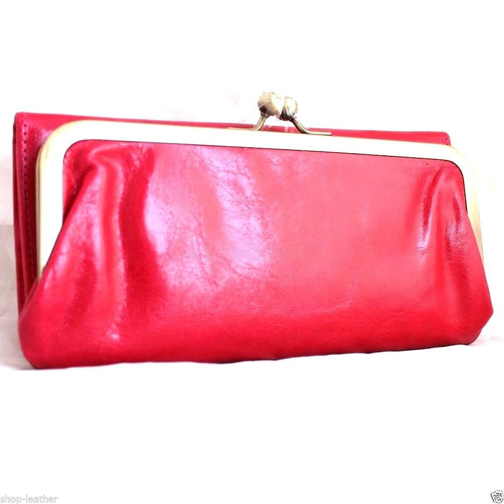Pink genuine leather women's wallet with card slots, coin pouch, and clutch design by DAVISCASE.