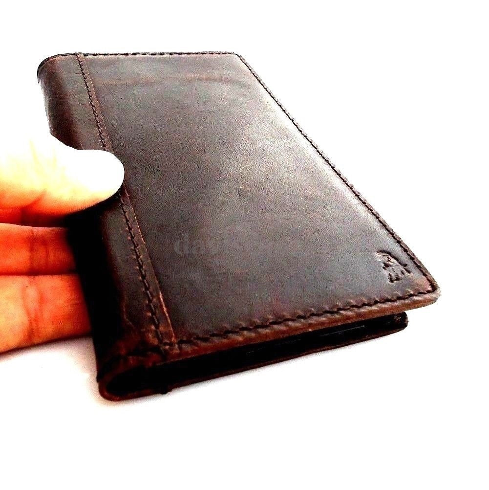 Handmade genuine Italy leather iPhone 6 Plus case with flip cover, wallet, credit card slots, slim design, black color.