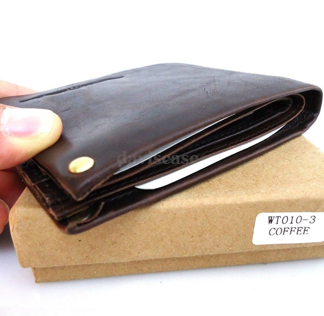 Men's vintage leather money clip wallet with coin and card compartments, featuring a retro style and Russian-inspired design.