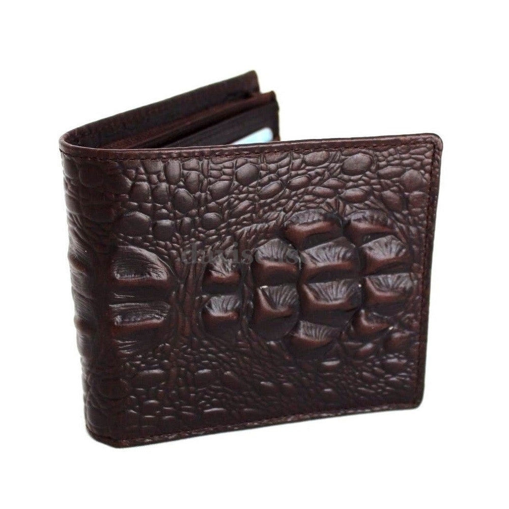Men's genuine Italian leather money clip wallet with coin pocket, crocodile texture, and space for credit cards.