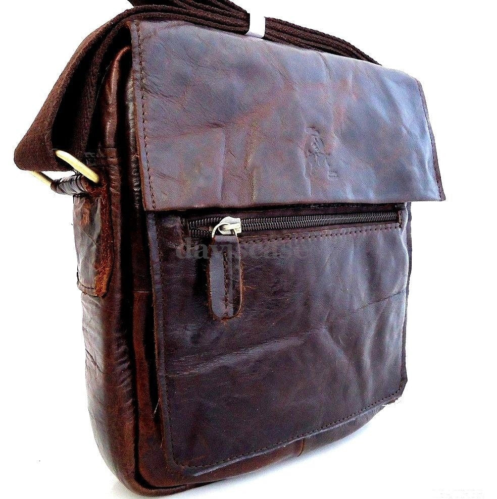 Vintage men's leather shoulder bag designed for iPad 2-4, made of genuine cowhide leather with a retro 60s-70s style crossbody design.