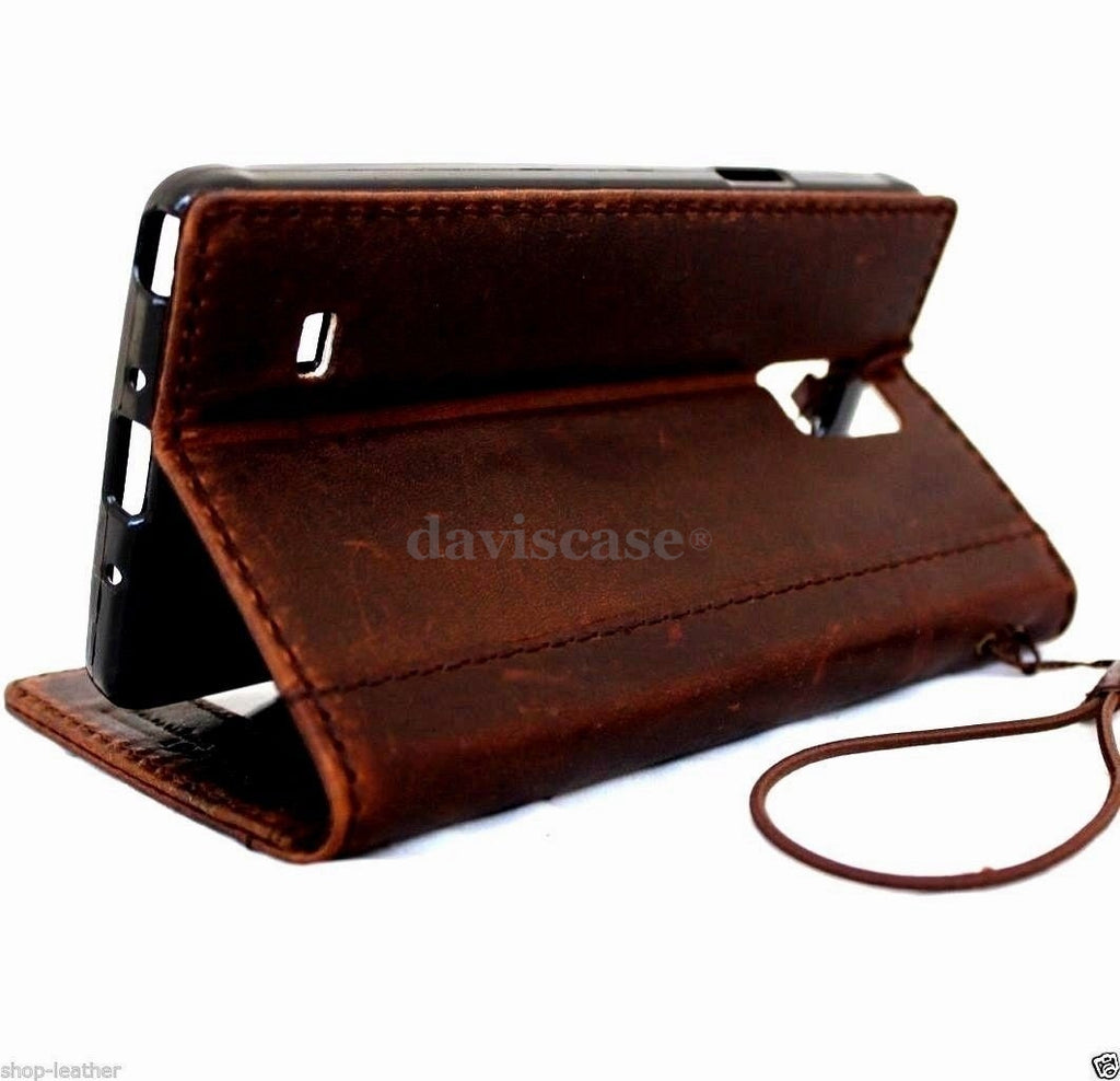 Vintage brown leather hard case for Galaxy Note 4 with card slots, slim wallet cover, handmade by DavisCase.
