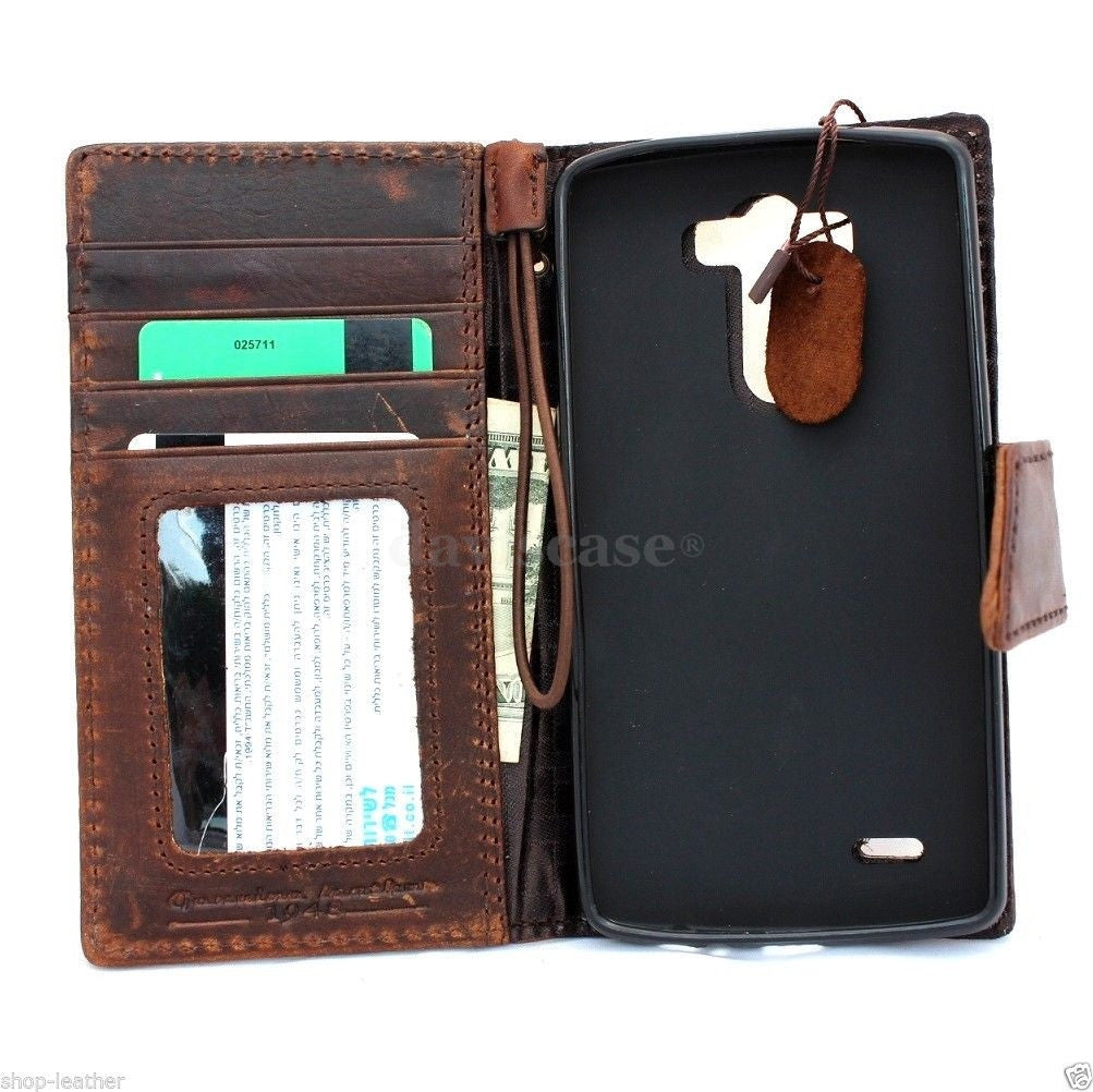 Handmade vintage brown Italian leather hard case for LG G3 phone, slim wallet style with magnetic cover by DavisCase.