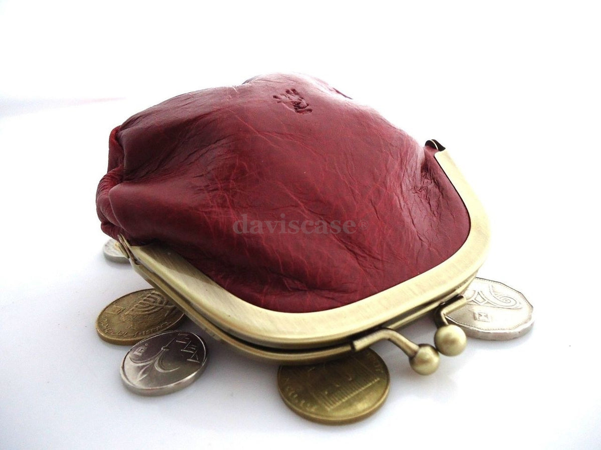 Red genuine soft leather women's mini coin purse with a wallet case design, compact and stylish for ladies.