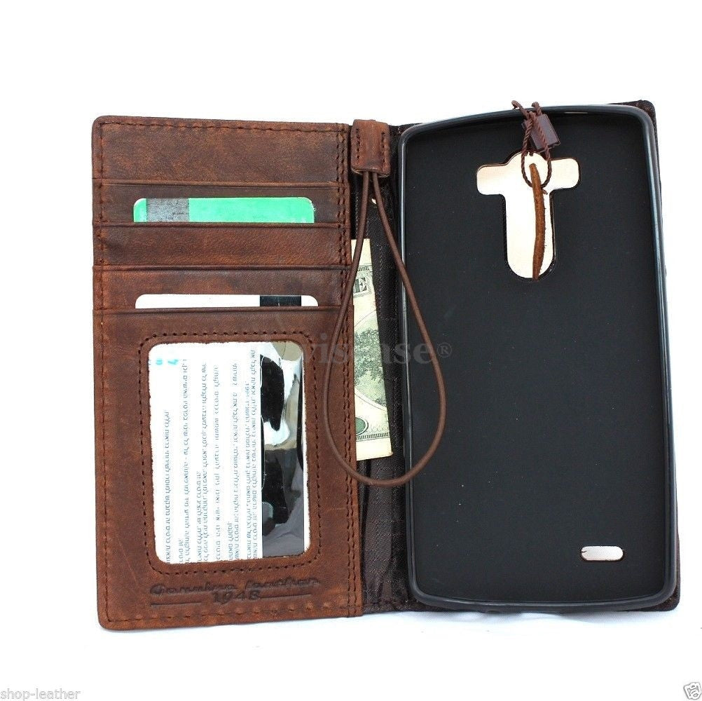 Genuine Italian leather hard case for LG G3, handmade brown wallet cover with slim, luxury design and book-style features.
