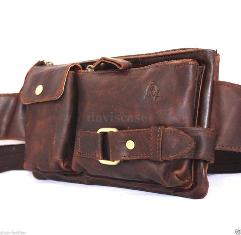 Genuine oiled italian Leather wallet Bag Pocket Waist Pouch Crazy Horse Fanny Crossbody 