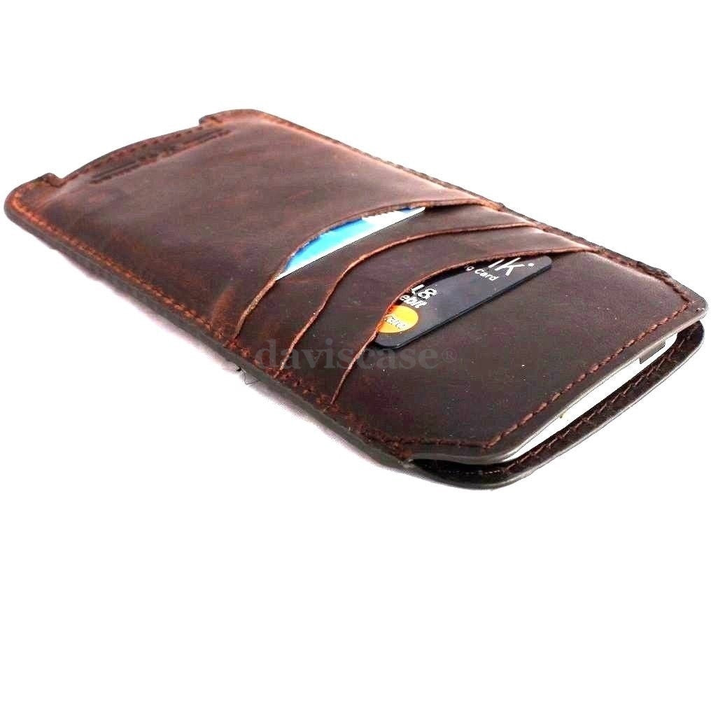 Handmade genuine Italian leather iPhone 8 Plus case by DAVISCASE with wallet-style cover and credit card slots.