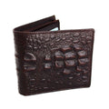 Men's genuine leather money clip wallet with coin pocket and credit card slots, featuring a crocodile pattern.