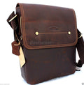 Genuine vintage-style brown leather men's messenger bag by DAVISCASE, shoulder satchel with cross-body strap for school or daily use.