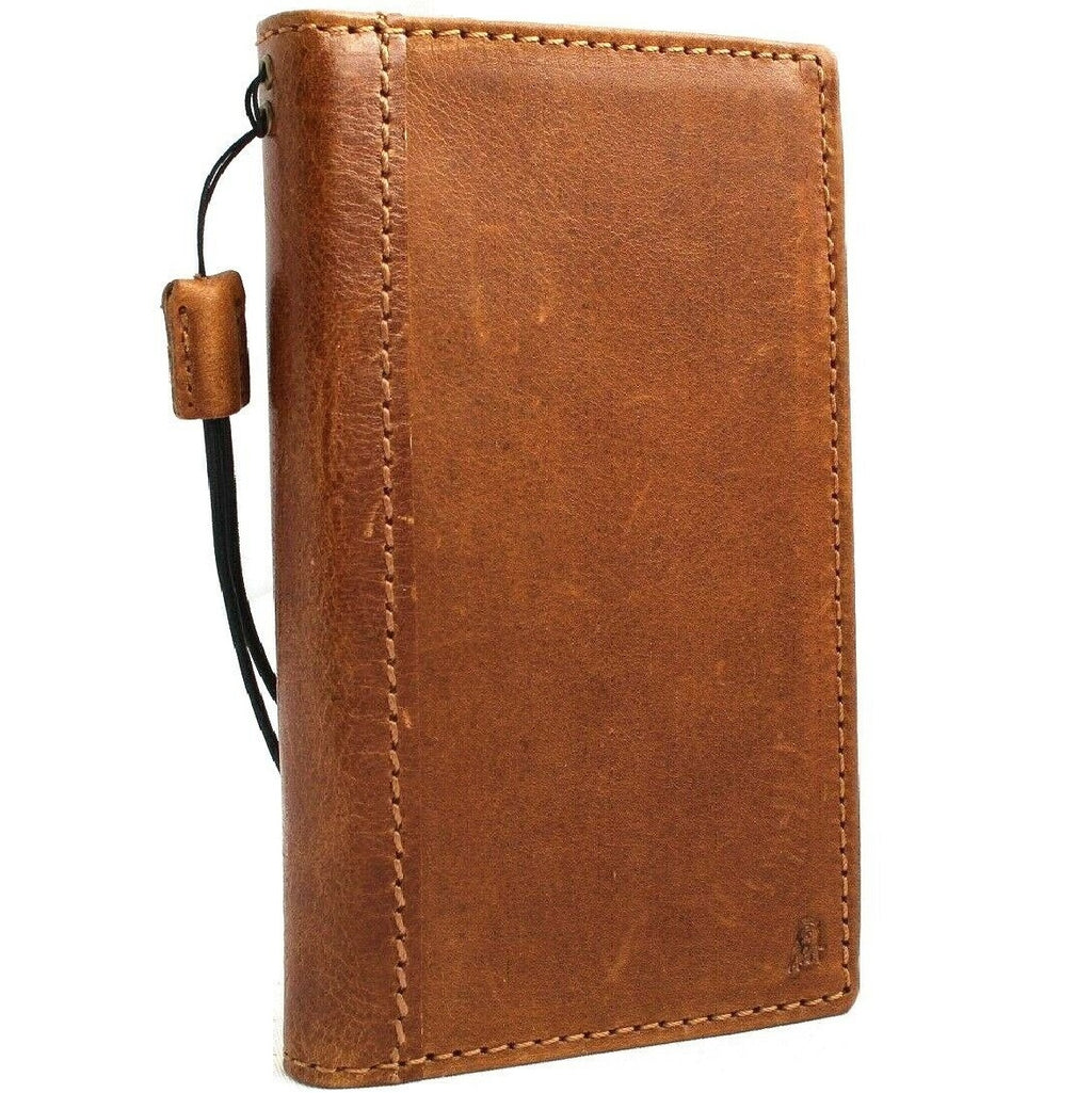 Genuine tan leather Samsung Galaxy S10e wallet case with card slots, strap, and charging port from DAVISCASE, slim and pro-designed