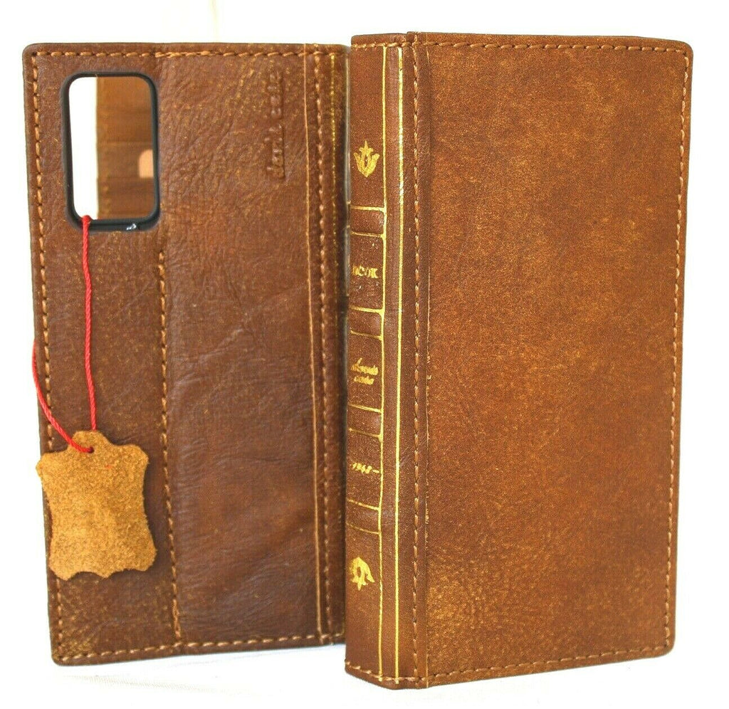 Genuine leather Bible-style wallet case for Samsung Galaxy Note 20 5G with card slots, wireless charging holder, by DAVISCASE.
