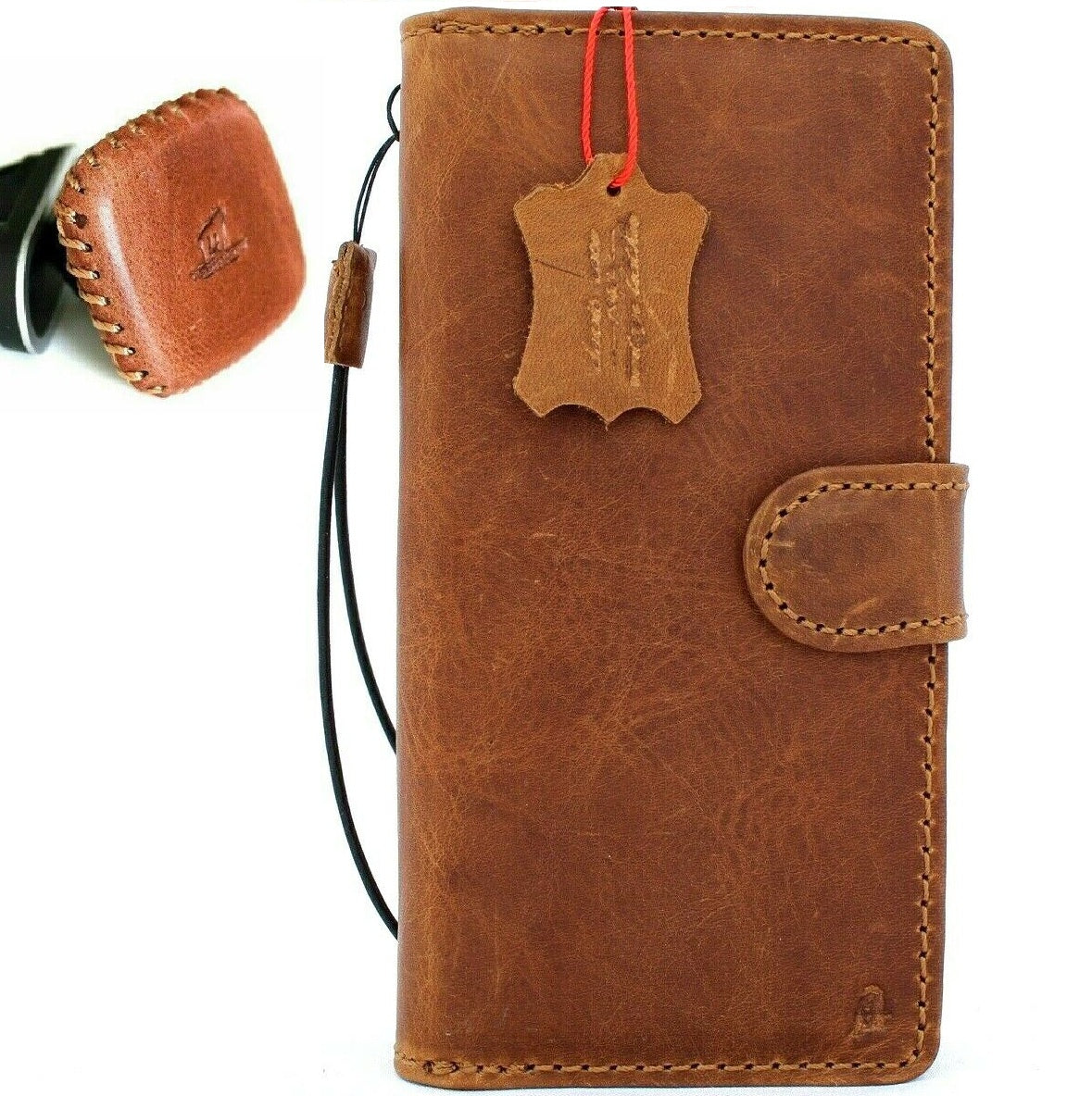 Handmade genuine leather Samsung Galaxy Note 10 wallet case with window, slim stand, magnetic car holder, and removable cover by DAVISCASE.