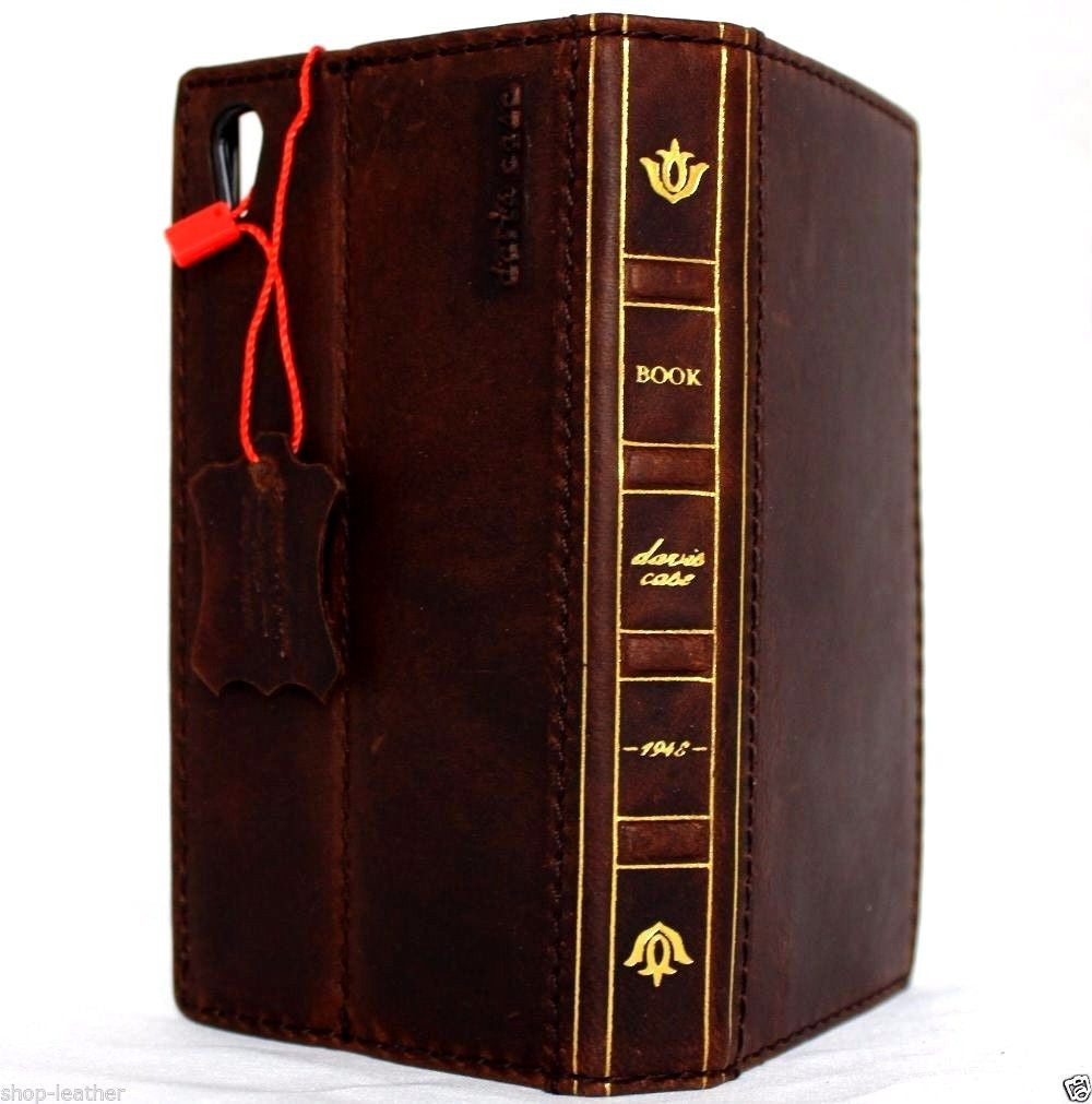 Vintage Italian leather case for Sony Xperia 5 IV, slim book wallet with card slots, handmade in the UK, premium leather cover