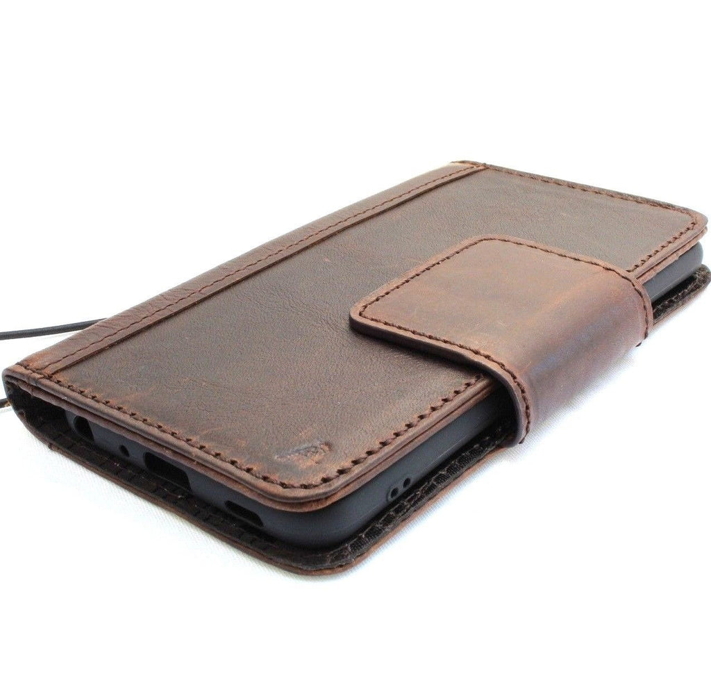 Genuine vintage leather phone case for LG G7 with card slots, soft stand, magnetic closure, handmade by vendor-unknown