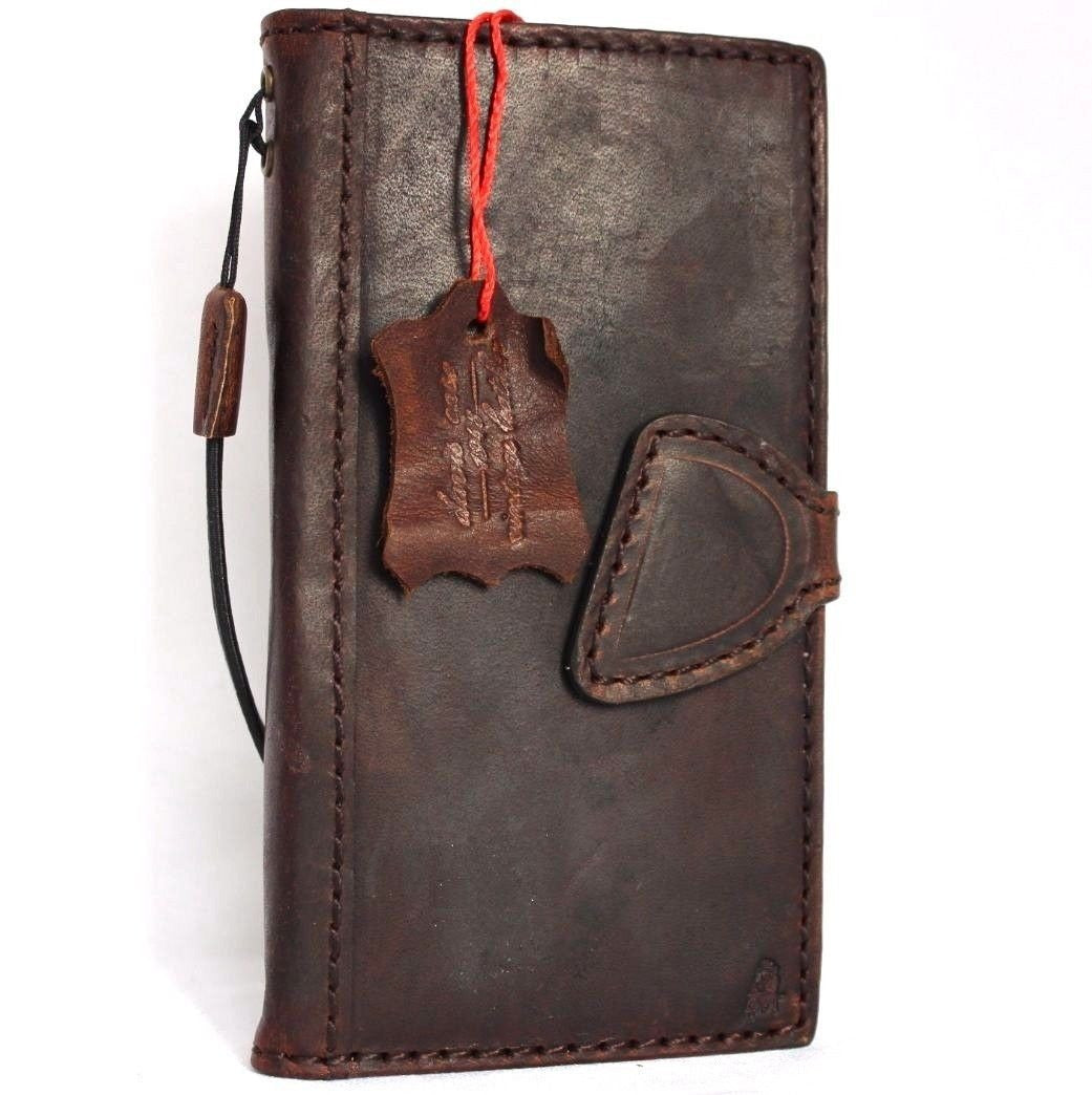 Genuine Italian leather iPhone 6/6s case with wallet credit holder, handmade leather phone cover with secure card slots.