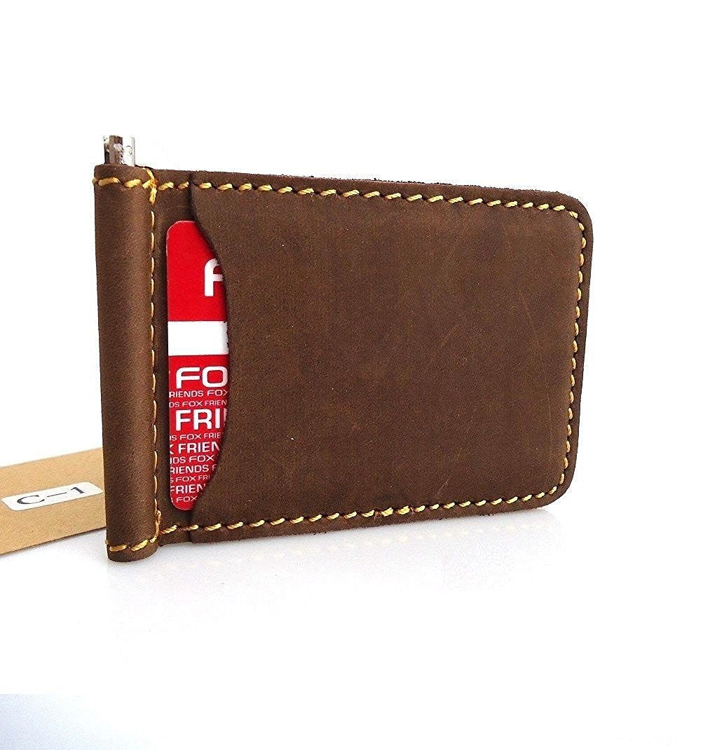 Genuine buffalo leather men's mini wallet with card slots and money pocket, compact and lightweight style by vendor-unknown.