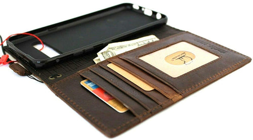 Handmade genuine dark brown leather phone case for LG V60 with card slots, vintage style, magnetic closure by DAVISCASE