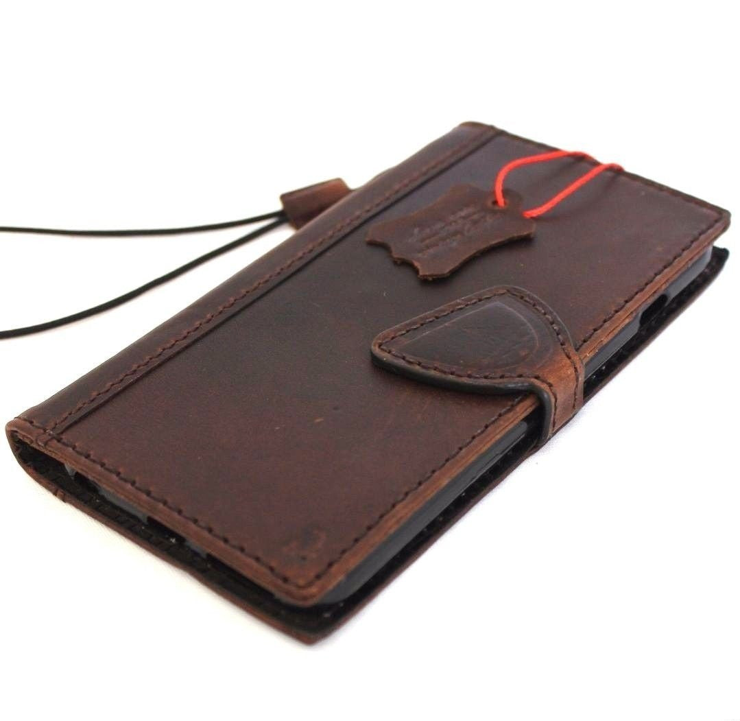 Handmade Italian leather iPhone 6/6s case with wallet credit holder, featuring a secure phone cover with card slots.