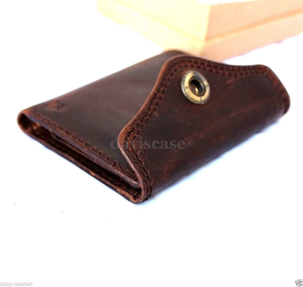 Men's genuine leather money clip wallet with coin pocket, used style, compact purse pouch for gents.