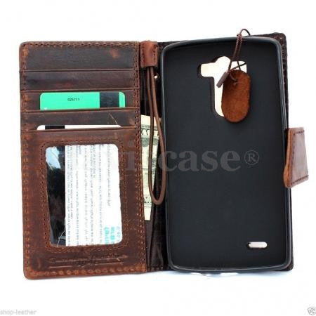 Vintage genuine leather hard case for LG G3 phone, handmade slim book wallet with magnetic closure, luxury pro design.