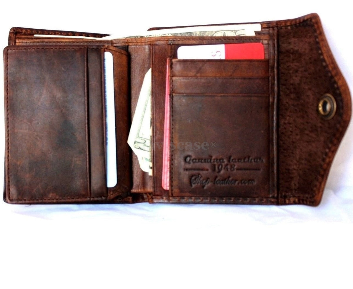 Men's genuine leather money clip wallet with coin pocket, used style R, featuring a compact and stylish design for gents.