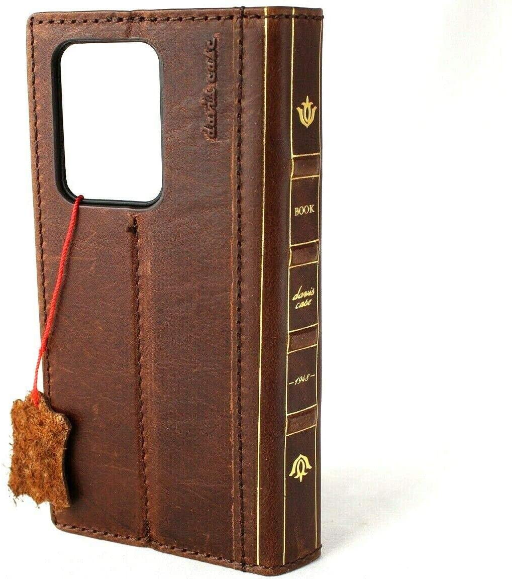 Genuine leather Galaxy S20 Ultra 5G wallet case by DAVISCASE with card slots, ID window, wireless charging, and Bible book design.