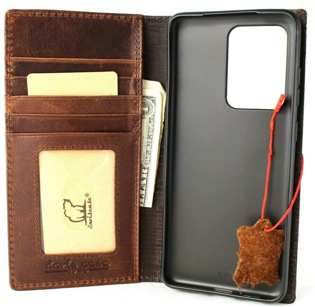 Genuine leather Samsung Galaxy S20 Ultra 5G book wallet case with ID window, card slots, wireless charging, and Jafo Bible design.