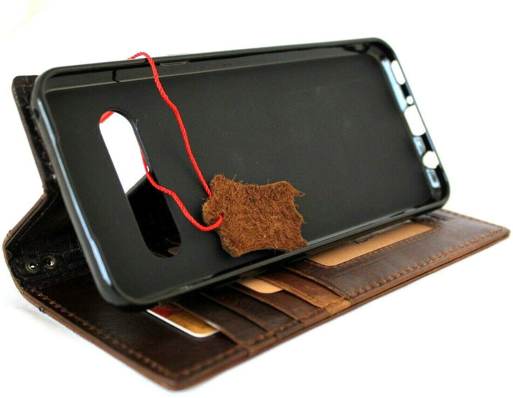 Handmade soft brown leather LG V60 case with card slots, vintage style DavisCase book wallet cover with magnetic closure.