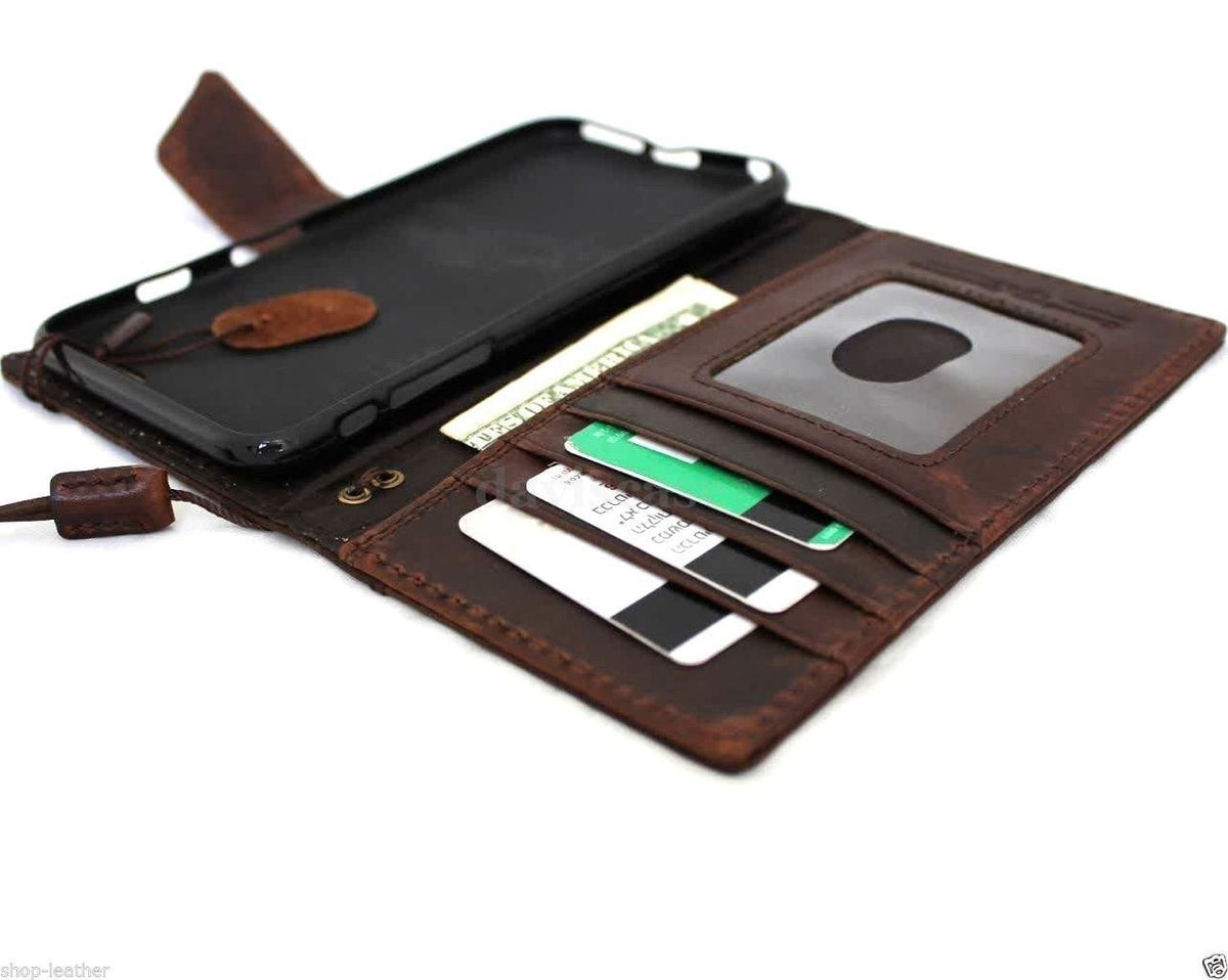 Genuine Italy leather flip case for iPhone 6s Plus by DAVISCASE, with card slots and magnetic closure, luxury slim wallet cover.