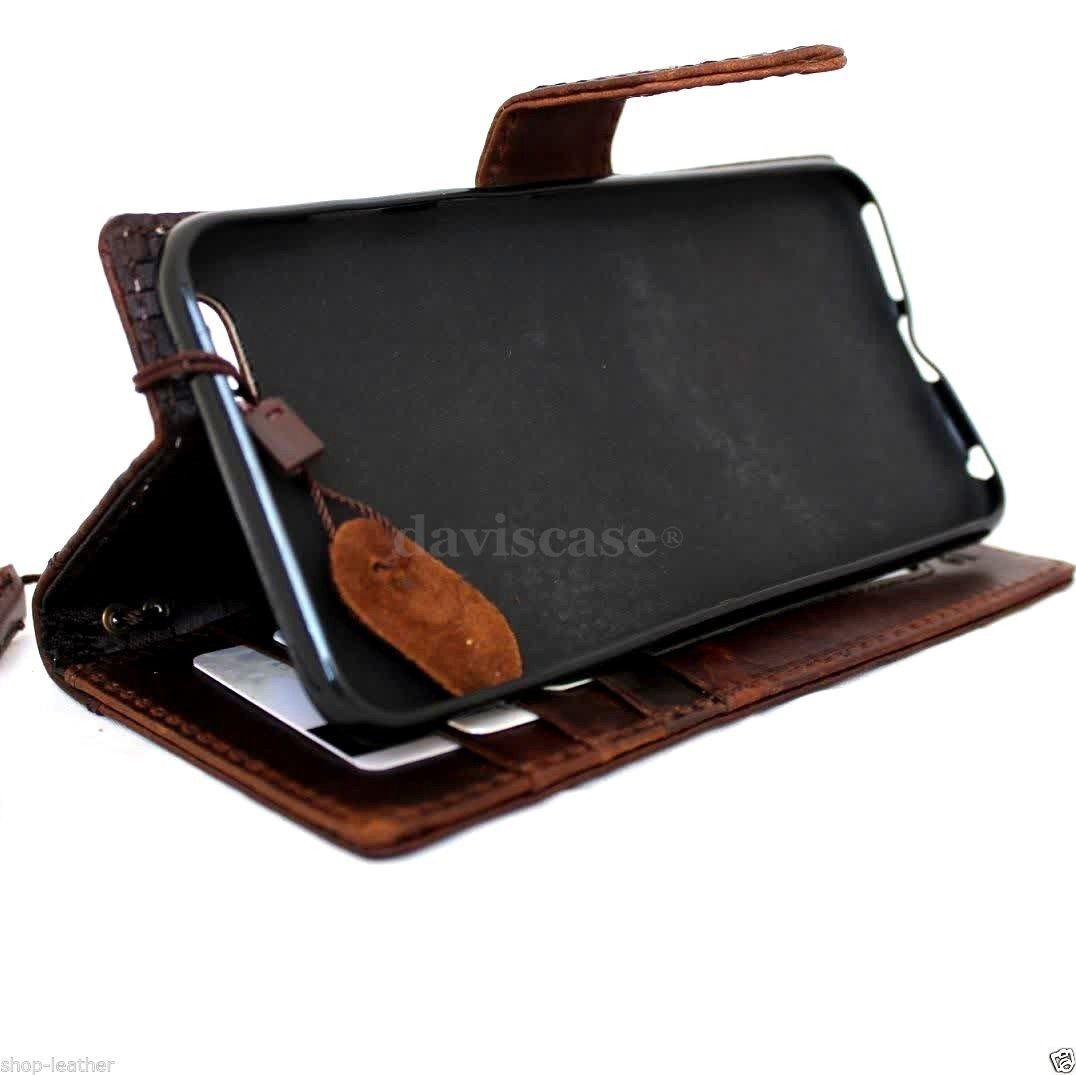 Genuine Italian leather iPhone 6 Plus case with flip cover, wallet design, credit card slots, magnet closure, handmade luxury.