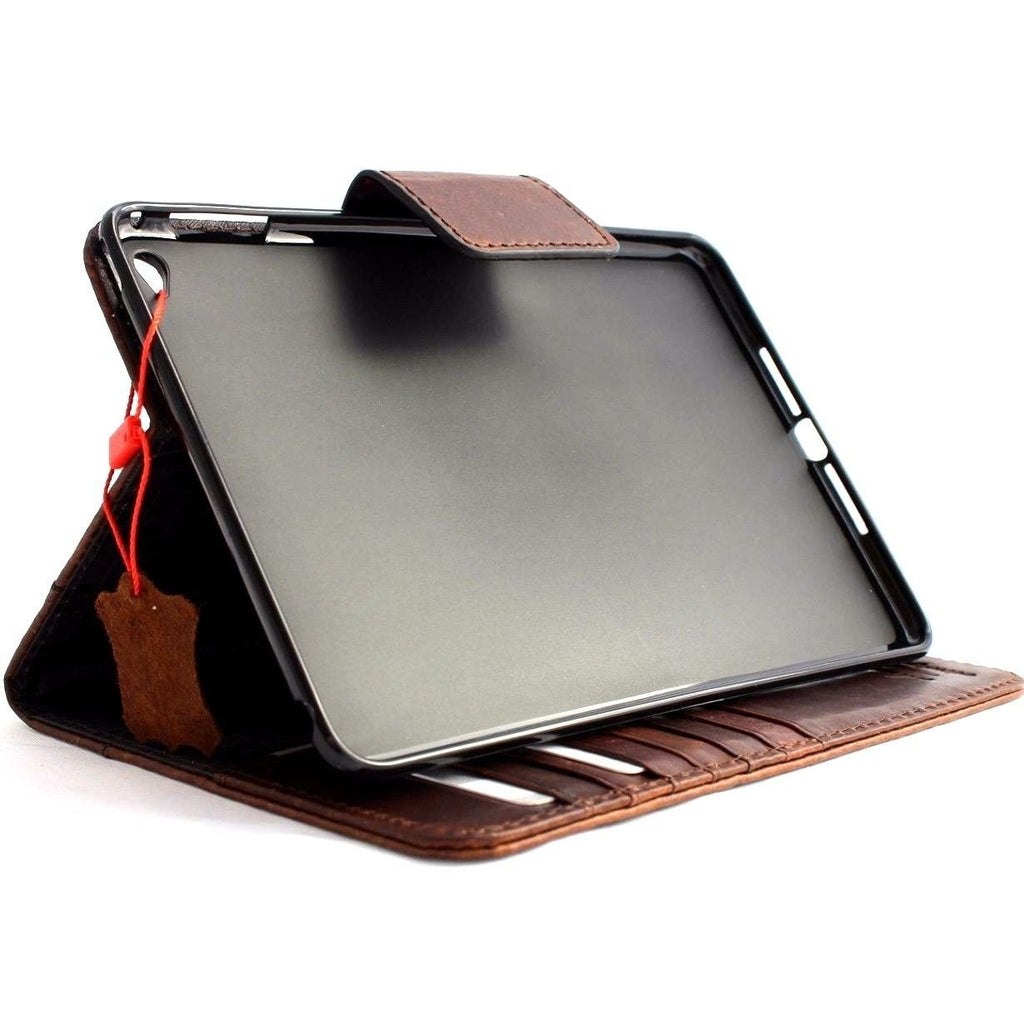 Genuine brown leather iPad Mini 4 case with card slots, magnetic closure, slim design, luxury full leather cover by vendor-unknown