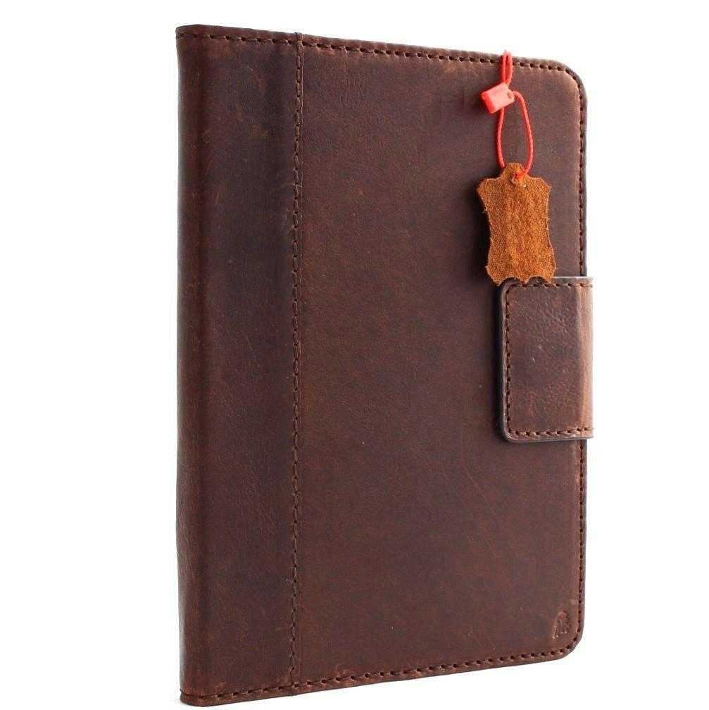 Natural full leather iPad Mini 4 case with card slots, magnetic closure, slim design, in brown, featuring a durable hard cover.