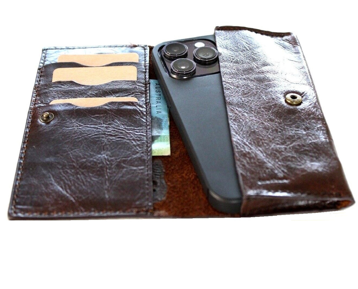 Handmade DAVISCASE leather phone wallet case with vintage design, credit card slots, removable cover, for iPhone 11-14 Pro and XS.