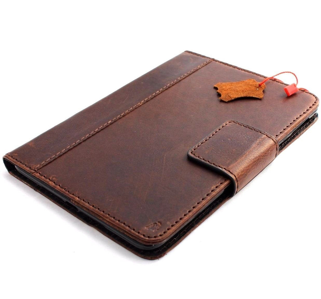 Genuine natural full leather iPad Mini 4 case with brown color, card slots, magnetic closure, slim design, for Apple iPad mini 4.