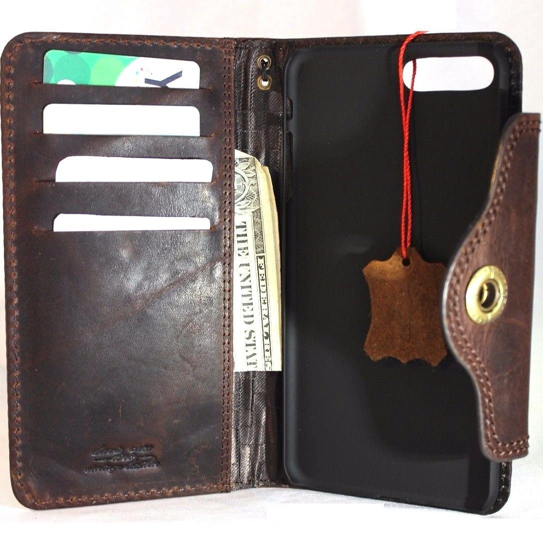 Genuine full leather iPhone 8 Plus case cover wallet by DAVISCASE, natural slim holder with card slots and luxury craftsmanship.